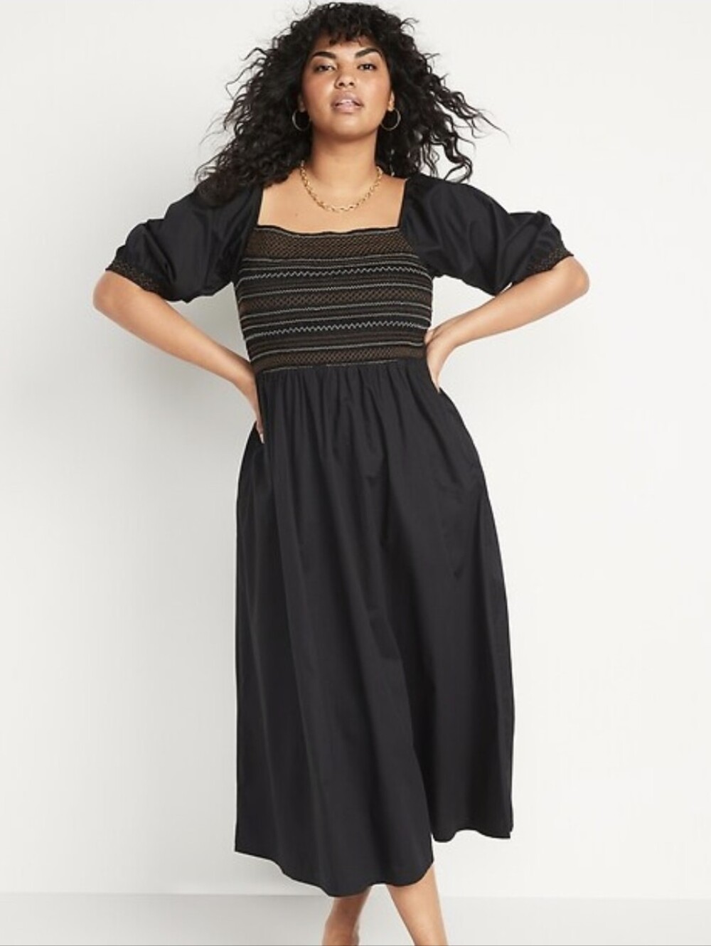 NWOT Old Navy Black Smocked Dress with Puff Sleeves